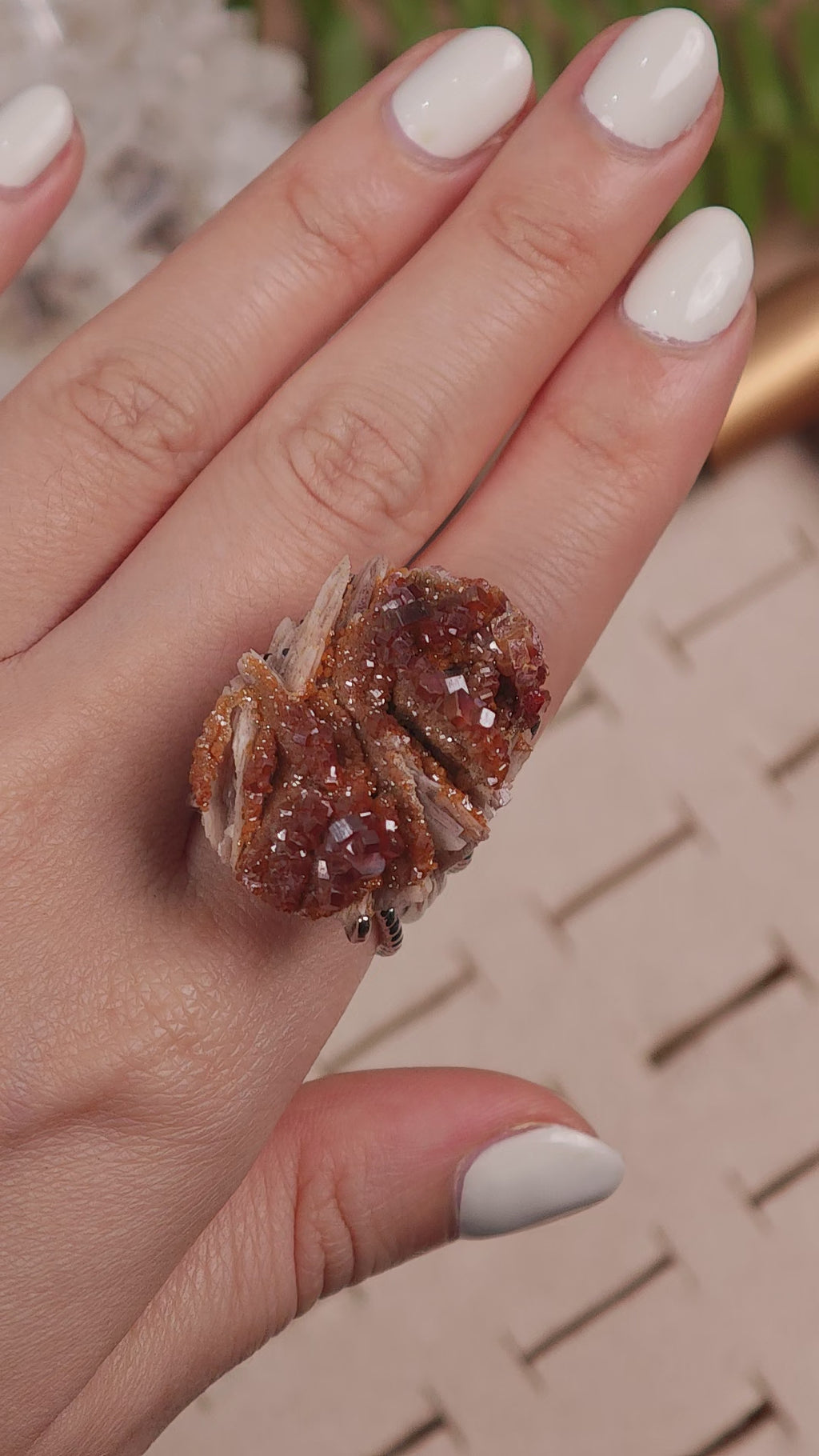 Raw Vanadinite Adjustable Ring – Natural Mineral Stone Ring, Handmade One of a Kind Jewelry-011