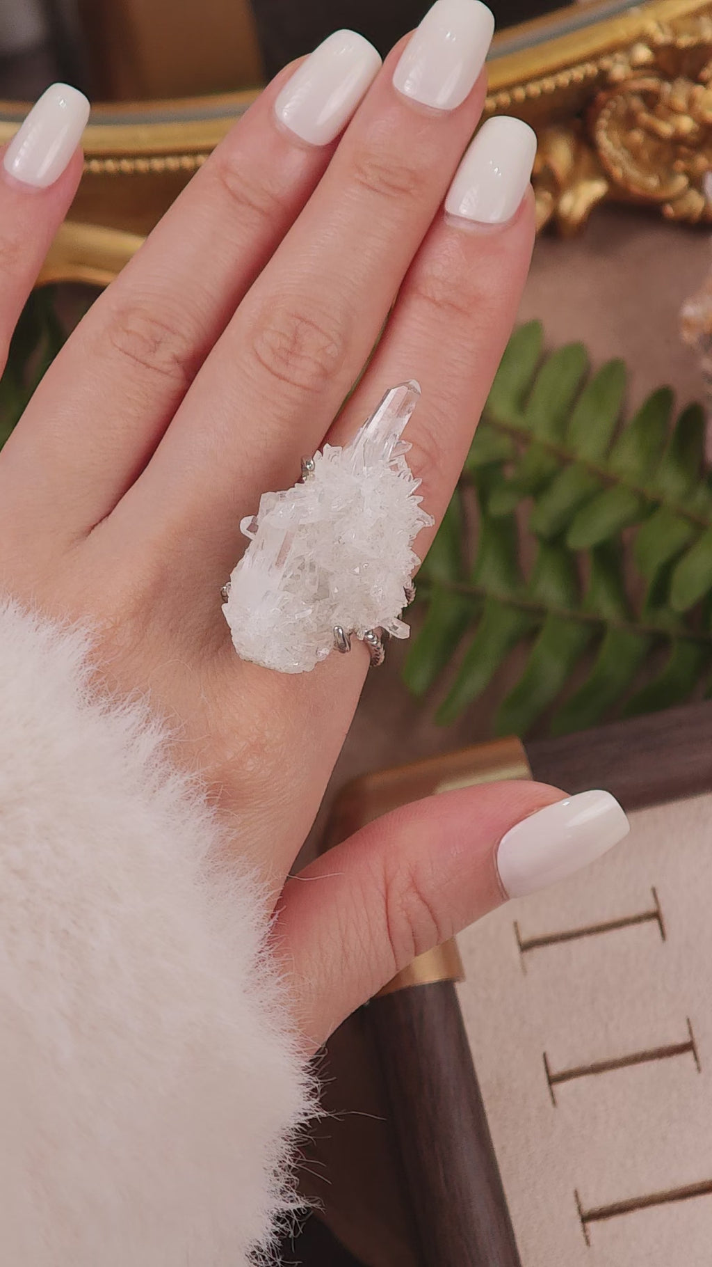 Raw White Crystal Adjustable Ring – Natural Mineral Stone Ring, Handmade One of a Kind Jewelry-088