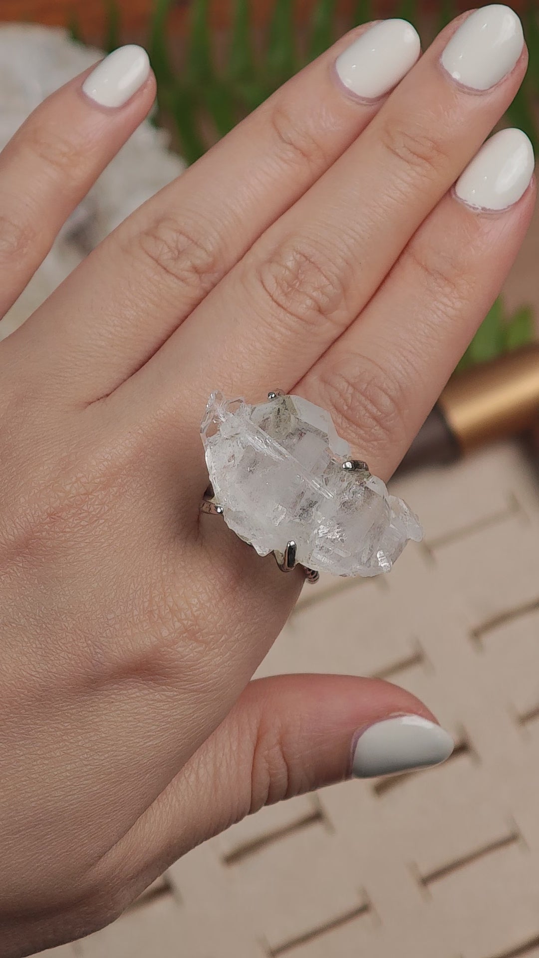 Raw Faden Quartz Adjustable Ring – Natural Mineral Stone Ring, Handmade One of a Kind Jewelry-006