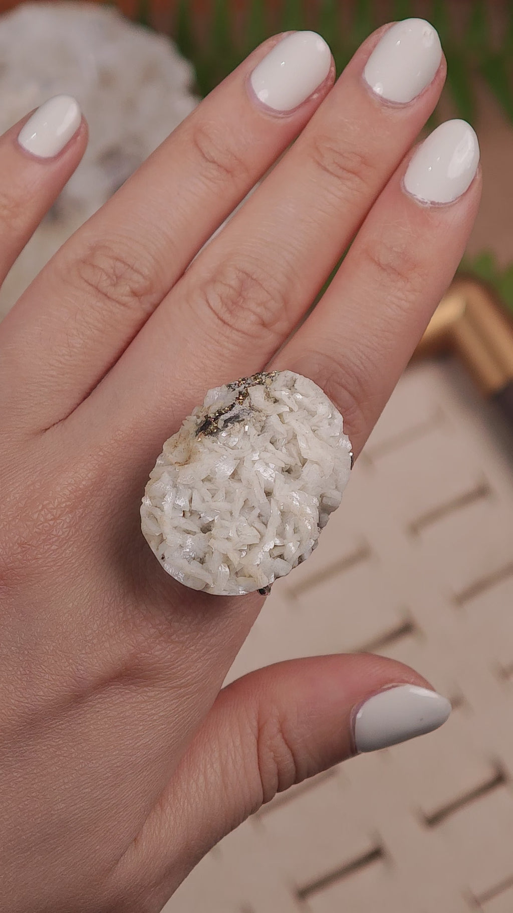 Raw Dolomite Adjustable Ring – Natural Mineral Stone Ring, Handmade One of a Kind Jewelry-002