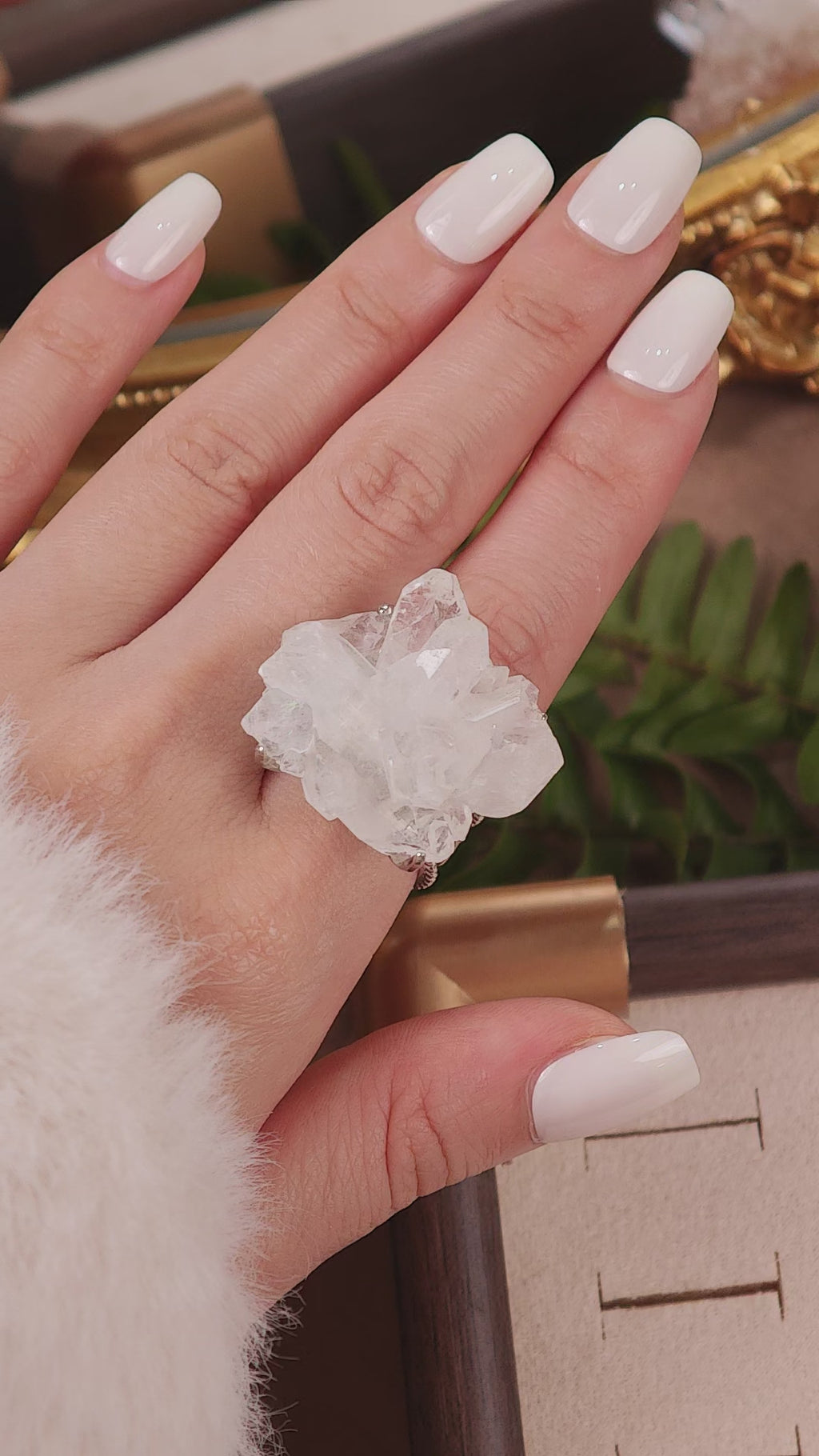 Raw Apophyllite Adjustable Ring – Natural Mineral Stone Ring, Handmade One of a Kind Jewelry-082