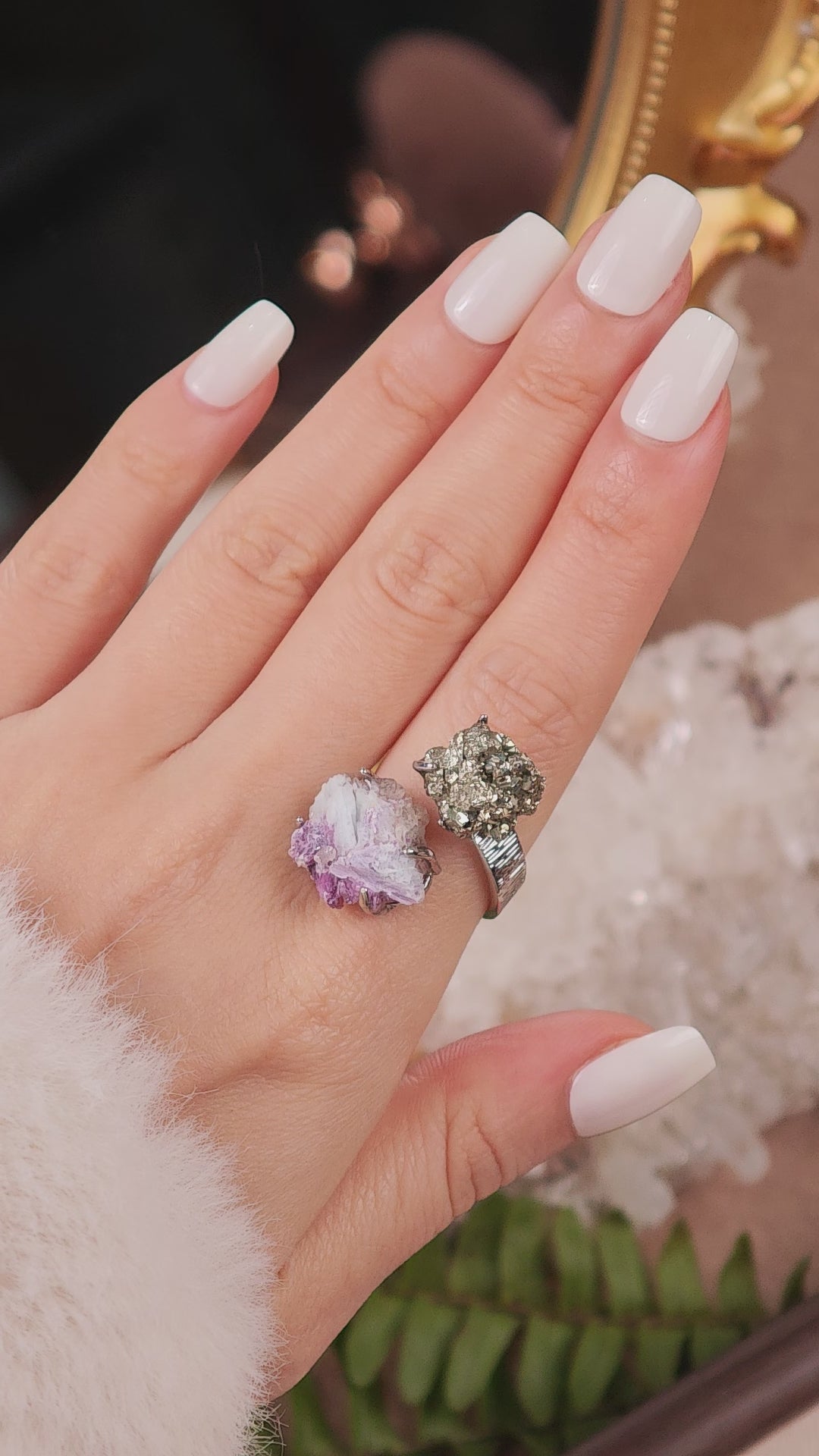 Raw Chalcopyrite&Phosphosiderite Adjustable Ring – Natural Mineral Stone Ring, Handmade One of a Kind Jewelry-034