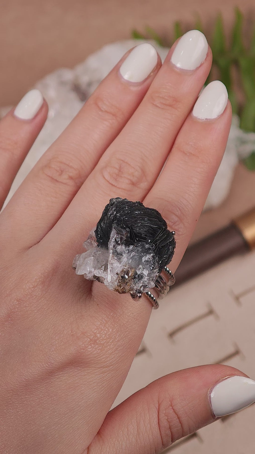 Raw specular Adjustable Ring – Natural Mineral Stone Ring, Handmade One of a Kind Jewelry-009