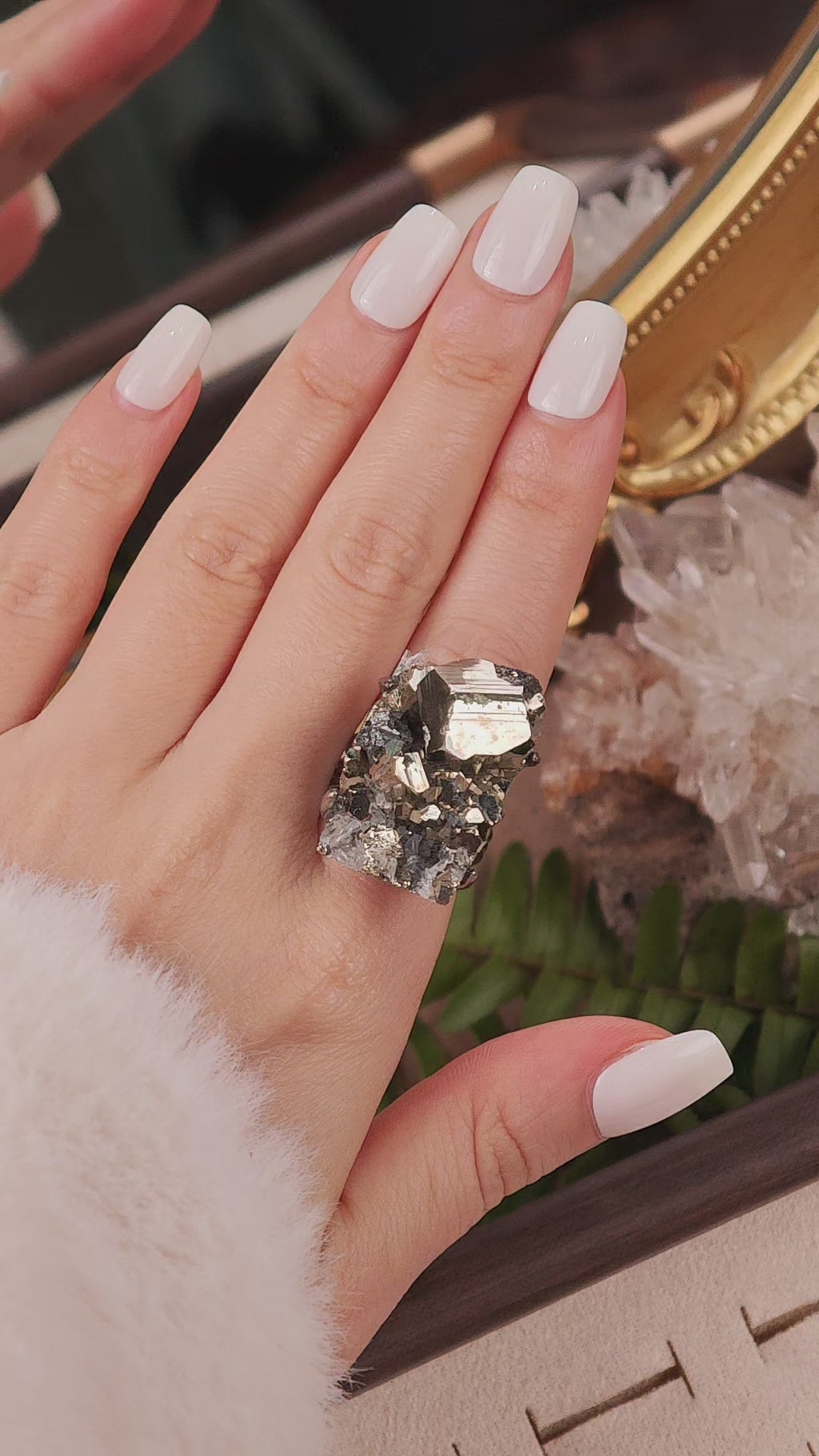 Raw Chalcopyrite Adjustable Ring – Natural Mineral Stone Ring, Handmade One of a Kind Jewelry-071