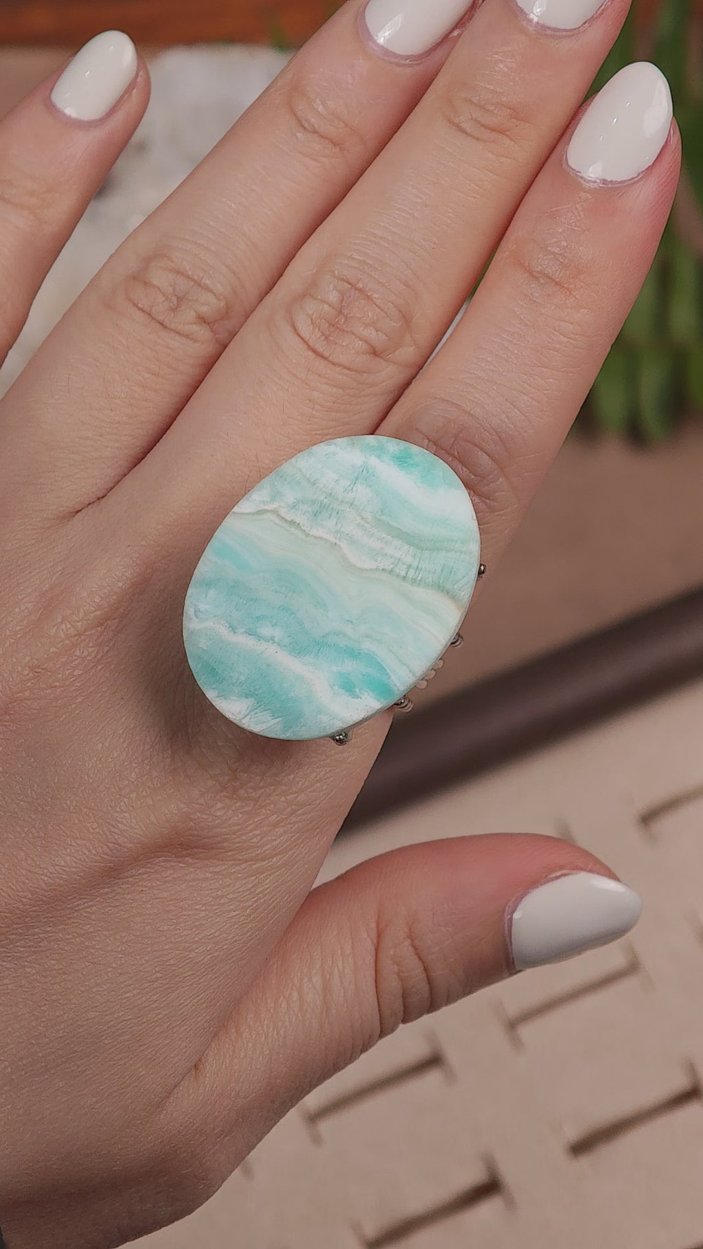 Raw Larimar Adjustable Ring – Natural Mineral Stone Ring, Handmade One of a Kind Jewelry-007
