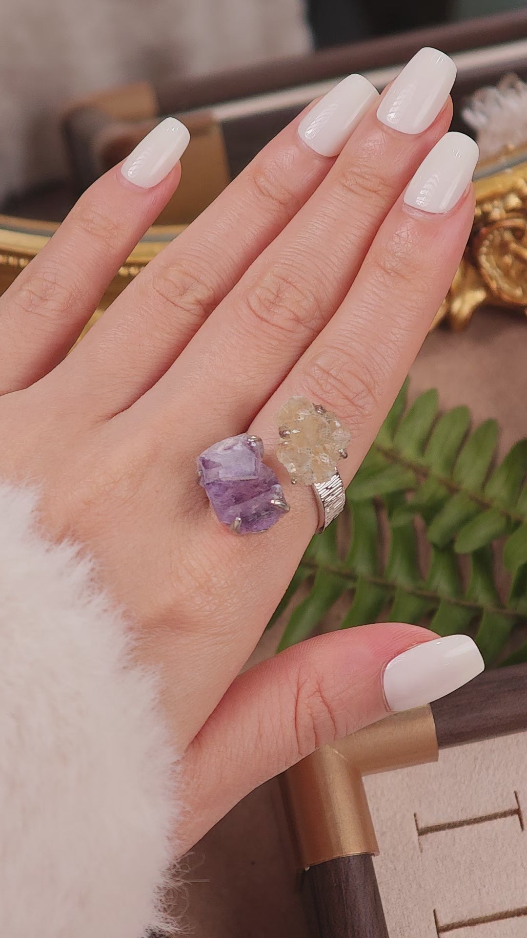 Raw Fluorite Adjustable Ring – Natural Mineral Stone Ring, Handmade One of a Kind Jewelry-094