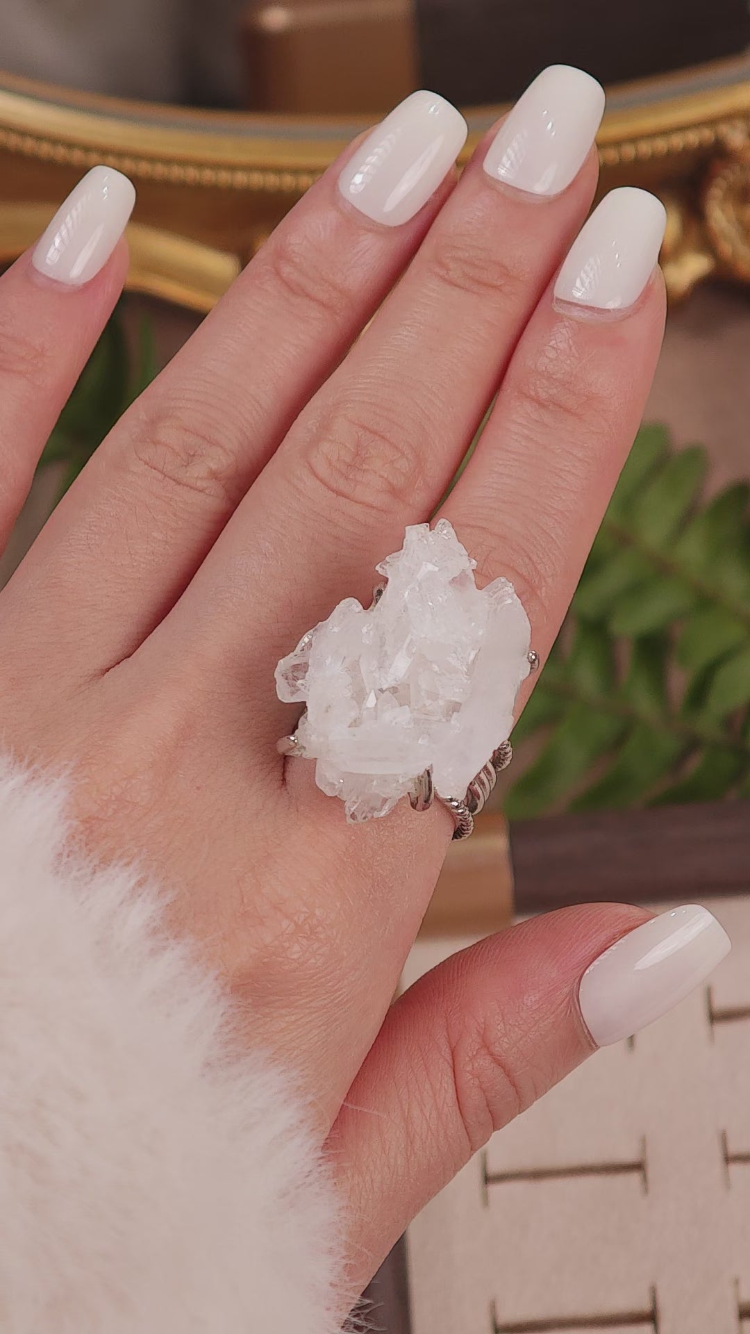 Raw White Crystal Adjustable Ring – Natural Mineral Stone Ring, Handmade One of a Kind Jewelry-087