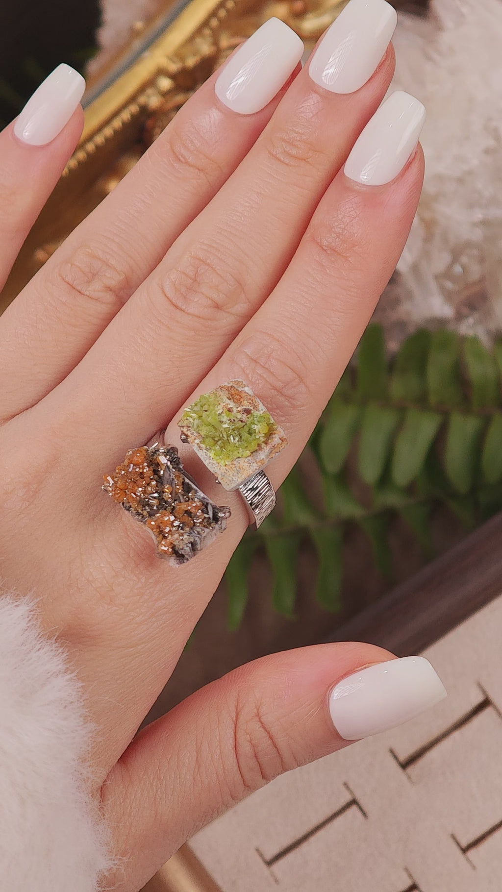 Raw Pyromorphite&Vanadinite Adjustable Ring – Natural Mineral Stone Ring, Handmade One of a Kind Jewelry-054