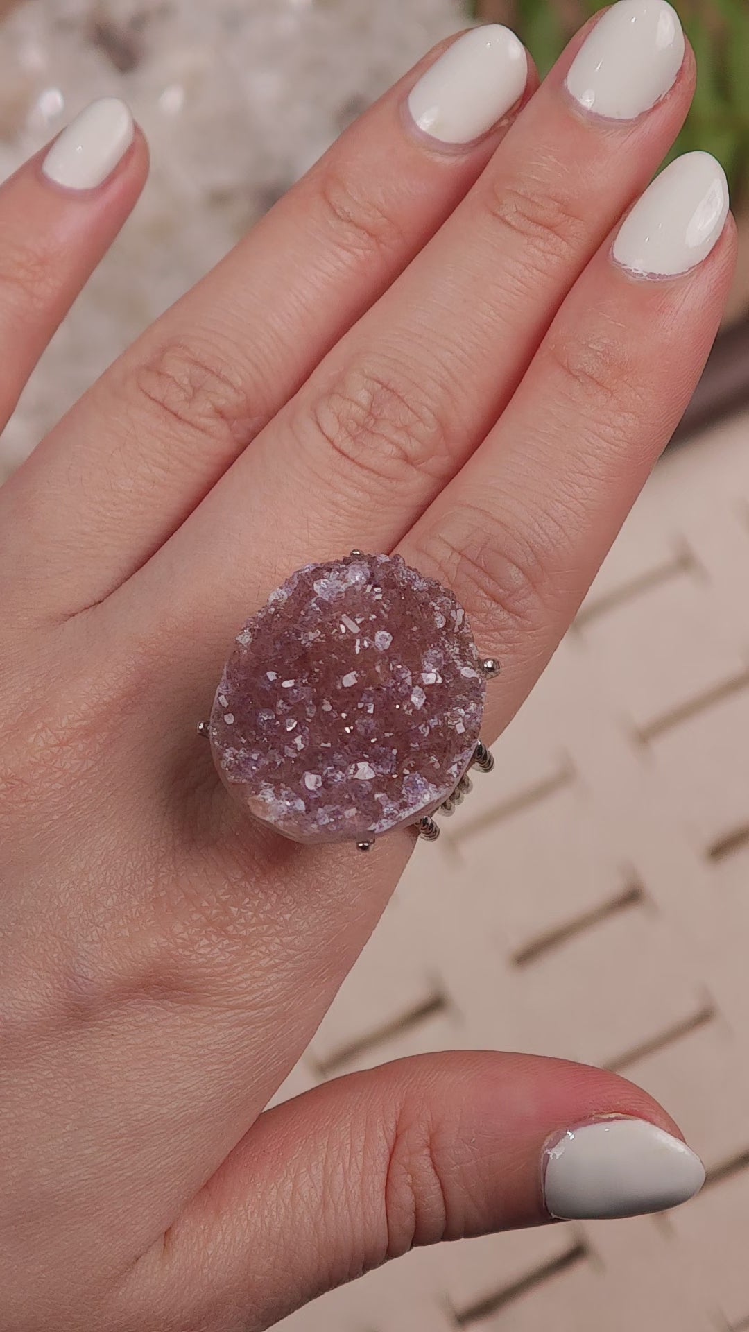 Raw Druzy Quartz Adjustable Ring – Natural Mineral Stone Ring, Handmade One of a Kind Jewelry-014