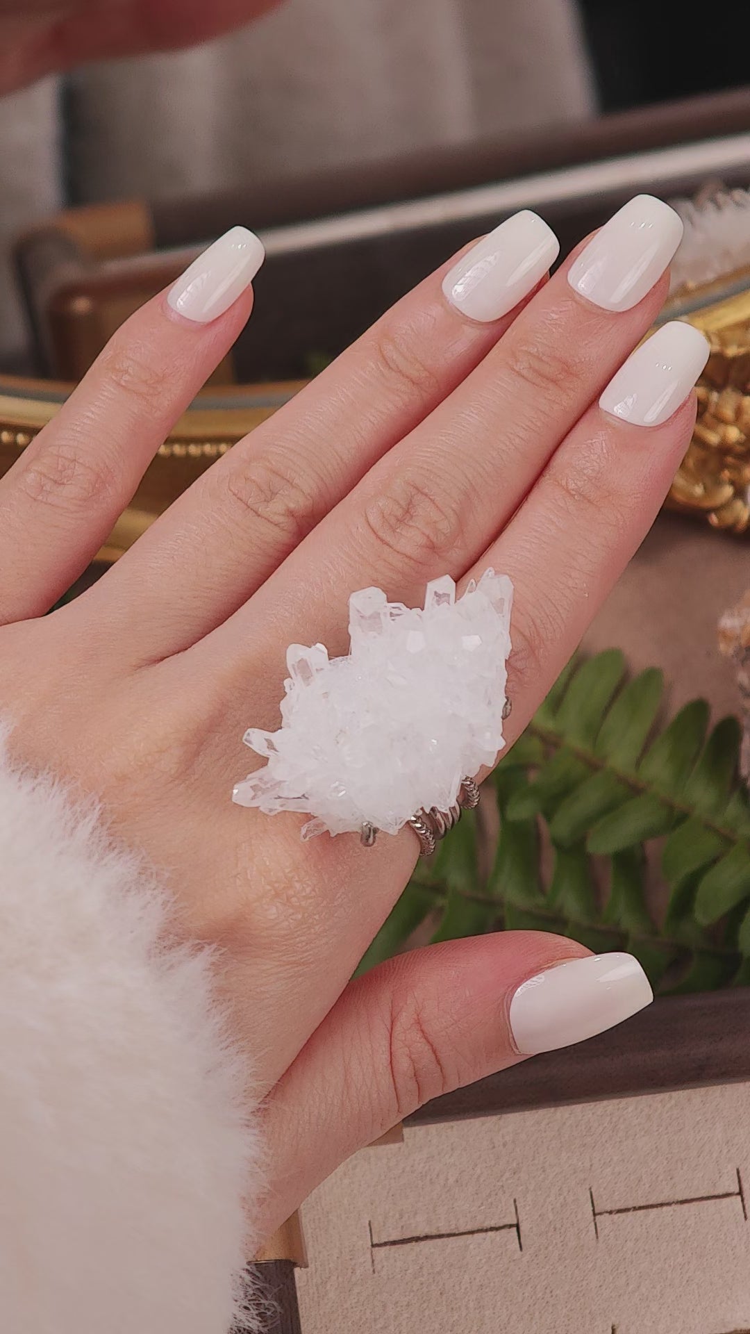 Raw White Crystal Adjustable Ring – Natural Mineral Stone Ring, Handmade One of a Kind Jewelry-086