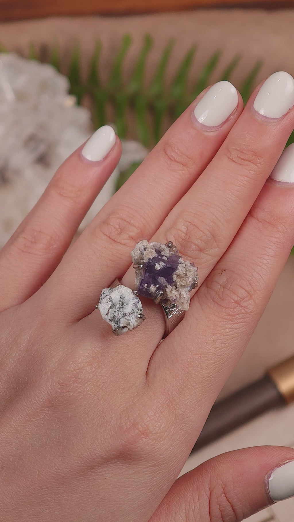 Raw Phantom Fluorite+Pyrite Adjustable Ring – Natural Mineral Stone Ring, Handmade One of a Kind Jewelry-018