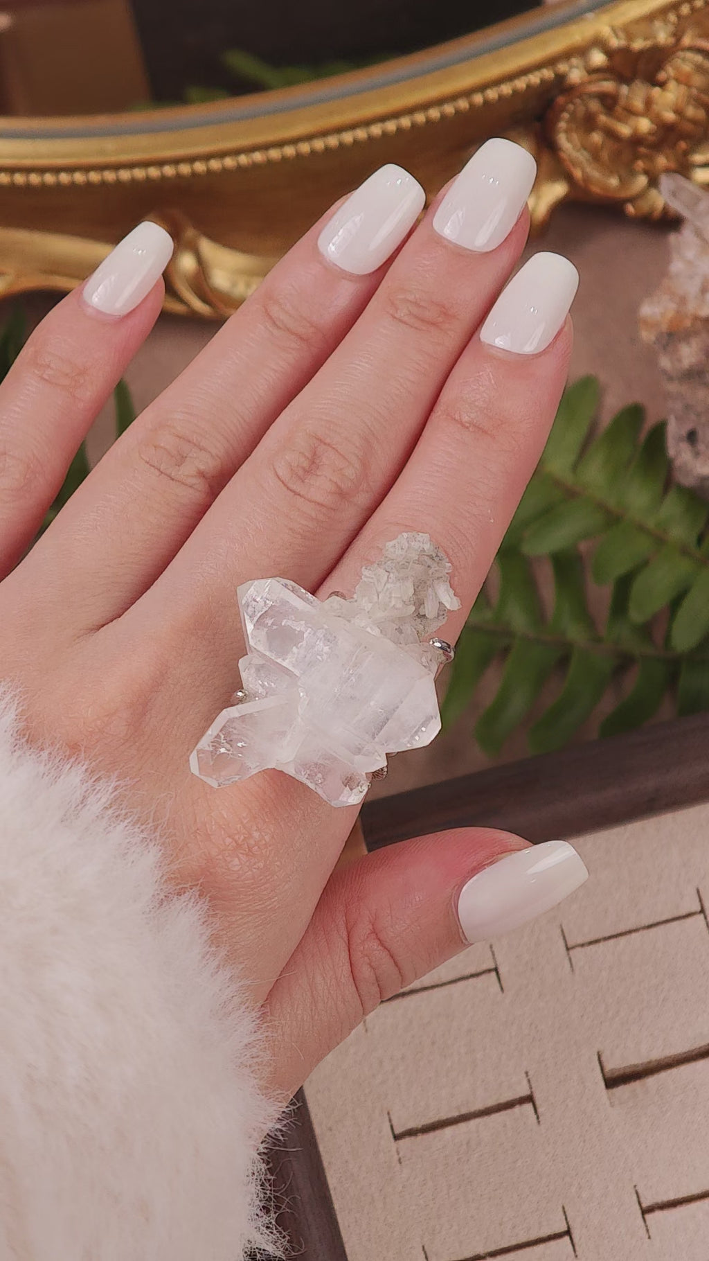 Raw White Crystal Adjustable Ring – Natural Mineral Stone Ring, Handmade One of a Kind Jewelry-084