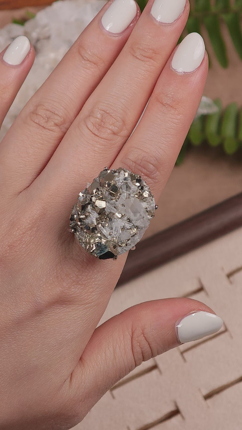 Raw Chalcopyrite Adjustable Ring – Natural Mineral Stone Ring, Handmade One of a Kind Jewelry-005