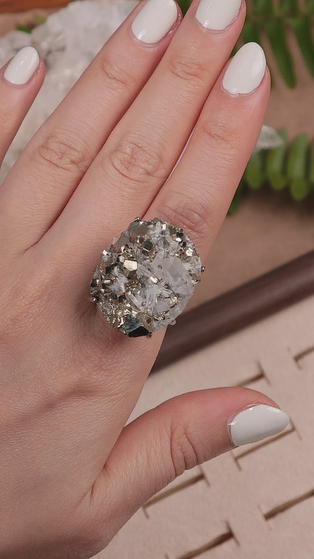 Raw Chalcopyrite Adjustable Ring – Natural Mineral Stone Ring, Handmade One of a Kind Jewelry-005