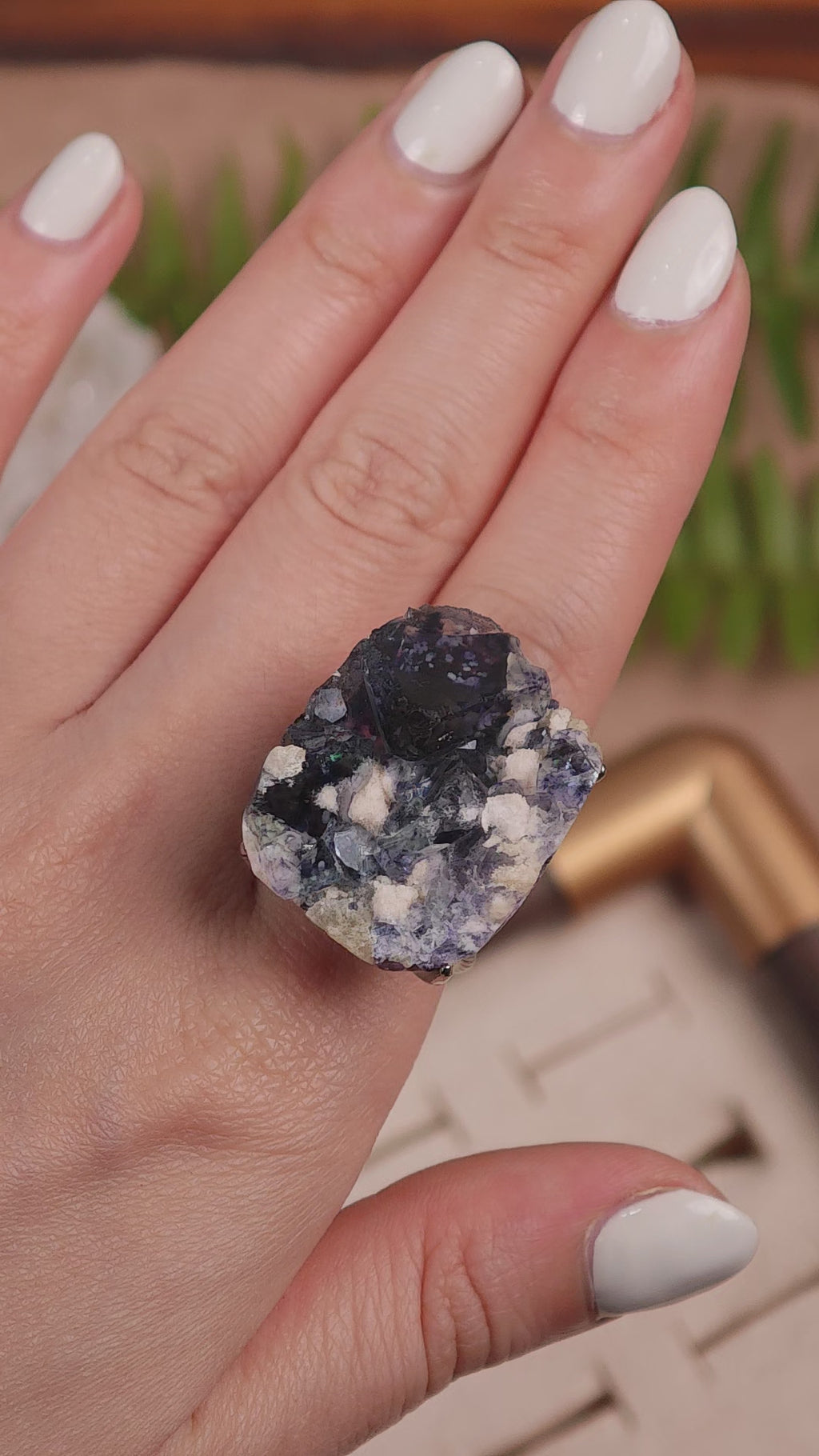 Raw Phantom Fluorite Adjustable Ring – Natural Mineral Stone Ring, Handmade One of a Kind Jewelry-012