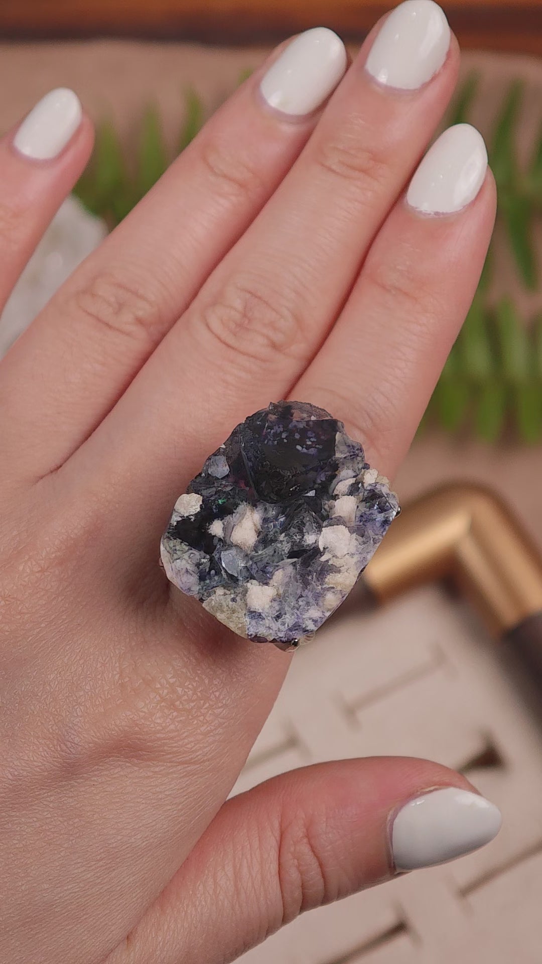 Raw Phantom Fluorite Adjustable Ring – Natural Mineral Stone Ring, Handmade One of a Kind Jewelry-012