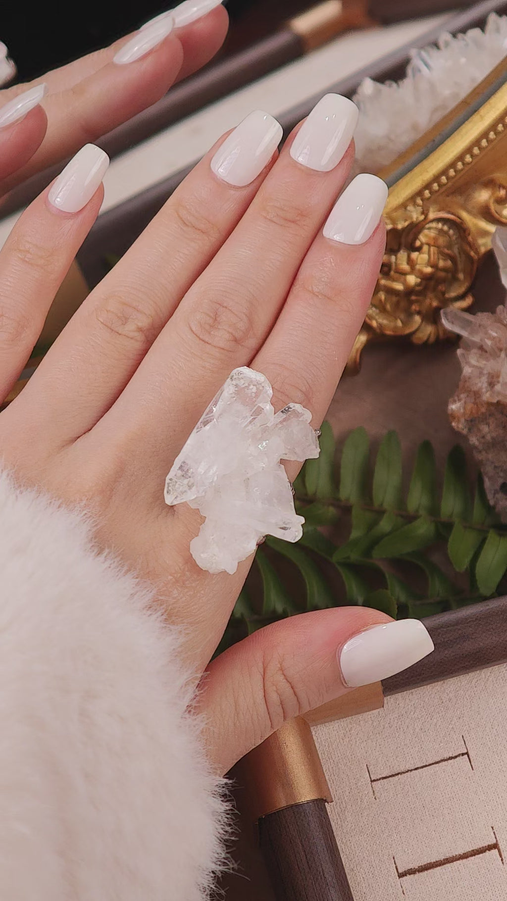 Raw White Crystal Adjustable Ring – Natural Mineral Stone Ring, Handmade One of a Kind Jewelry-081