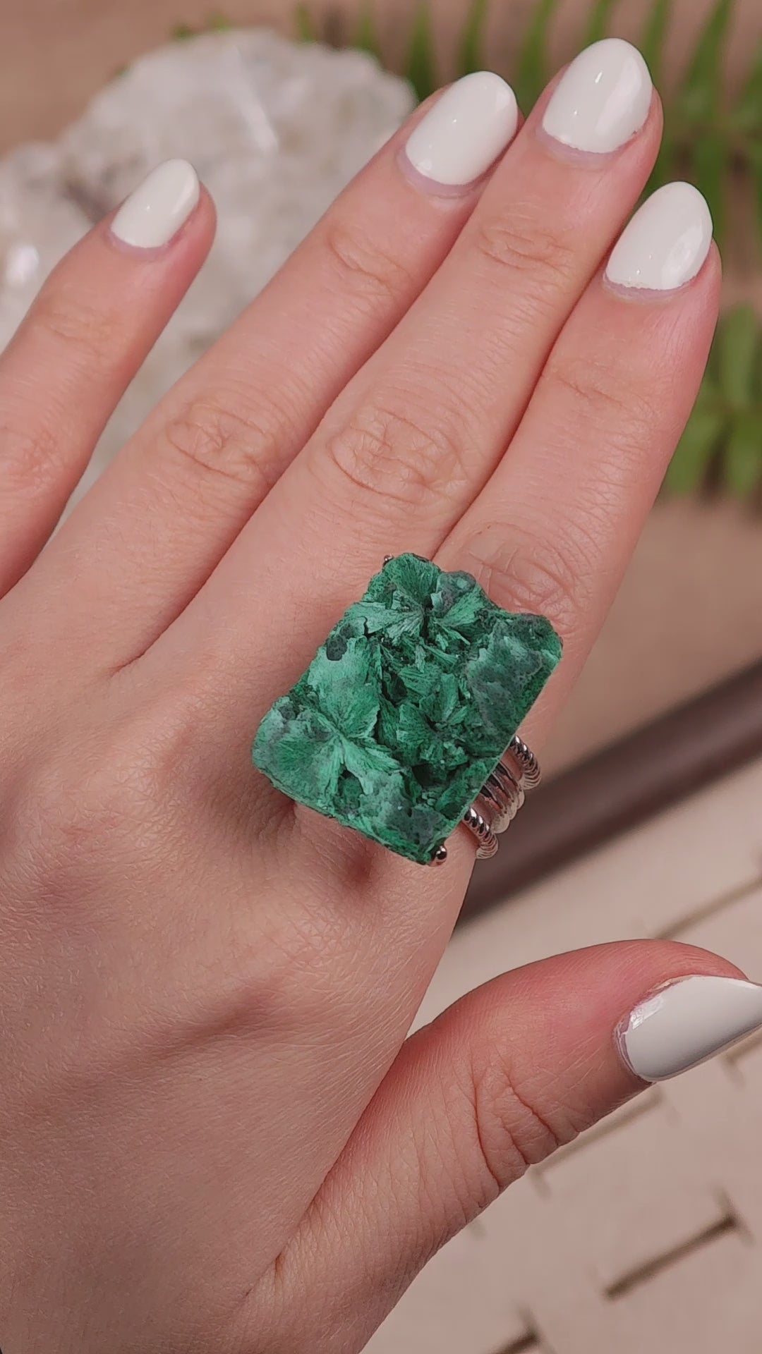 Raw Malachite Adjustable Ring – Natural Mineral Stone Ring, Handmade One of a Kind Jewelry-025