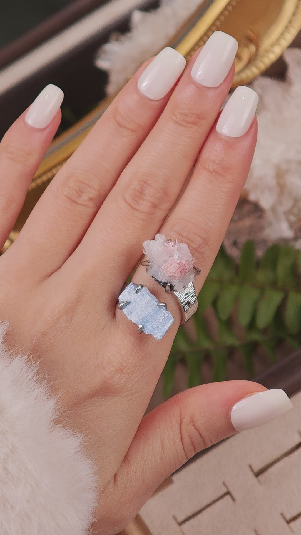 Raw Purpurite&kyanite Adjustable Ring – Natural Mineral Stone Ring, Handmade One of a Kind Jewelry-053