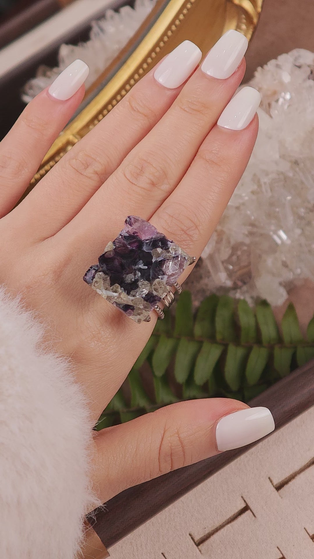 Raw Phantom Fluorite Adjustable Ring – Natural Mineral Stone Ring, Handmade One of a Kind Jewelry-041