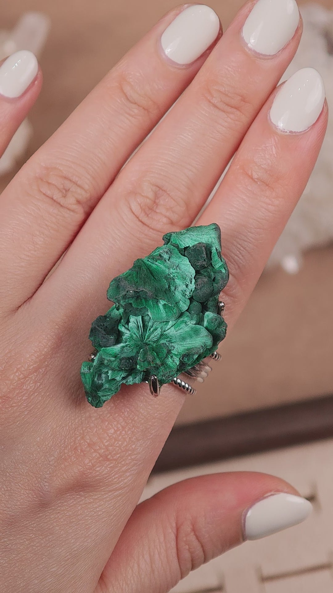 Raw Malachite Adjustable Ring – Natural Mineral Stone Ring, Handmade One of a Kind Jewelry-001