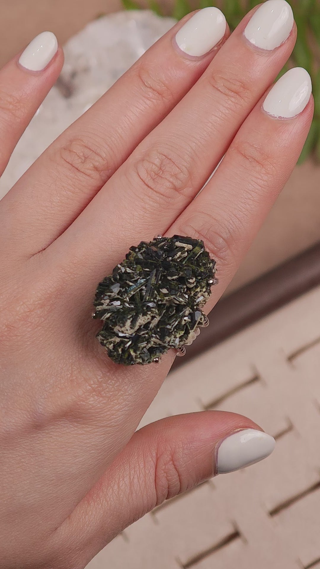 Raw Green Tourmaline Adjustable Ring – Natural Mineral Stone Ring, Handmade One of a Kind Jewelry-013