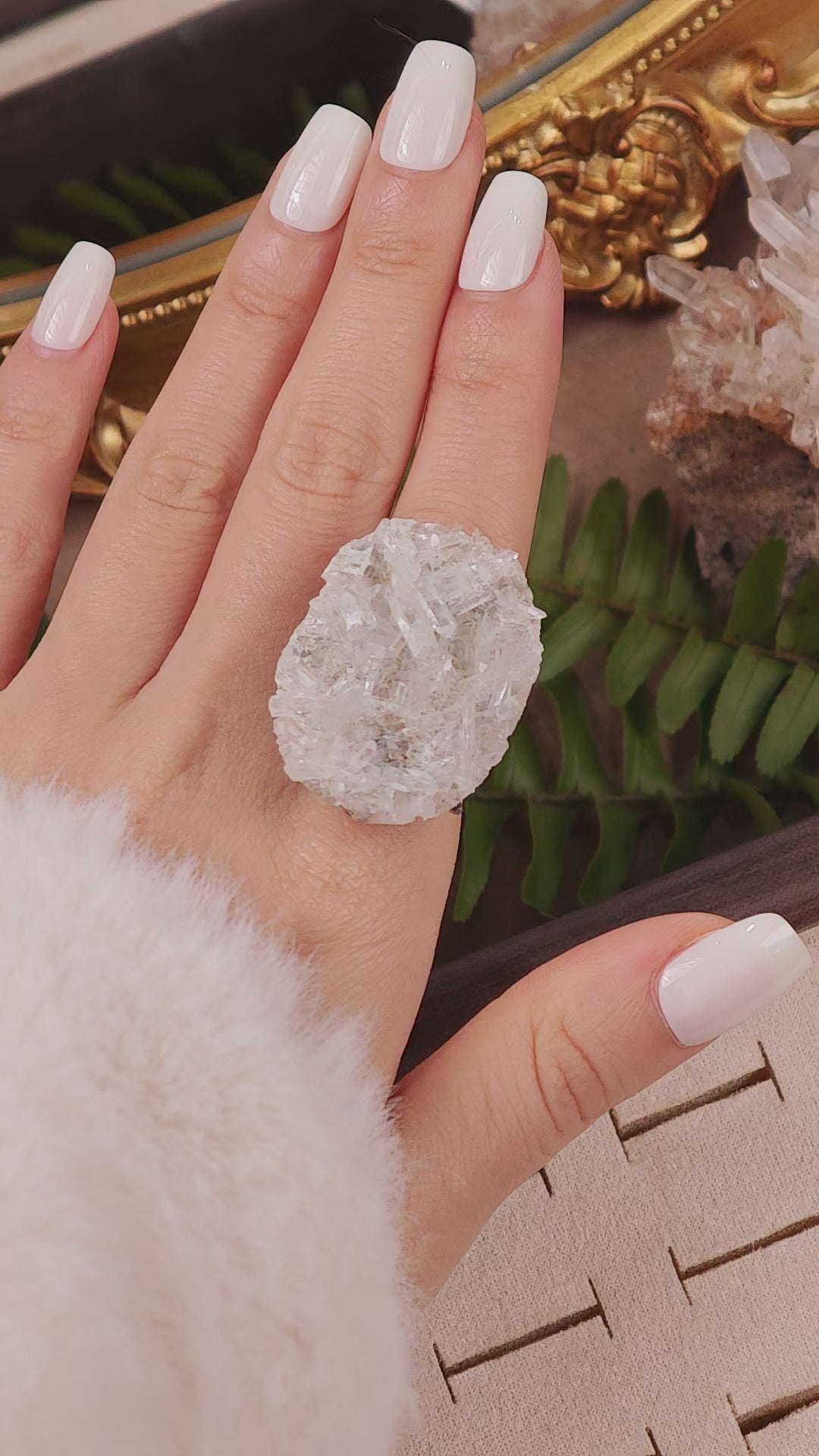 Raw White Crystal Adjustable Ring – Natural Mineral Stone Ring, Handmade One of a Kind Jewelry-078