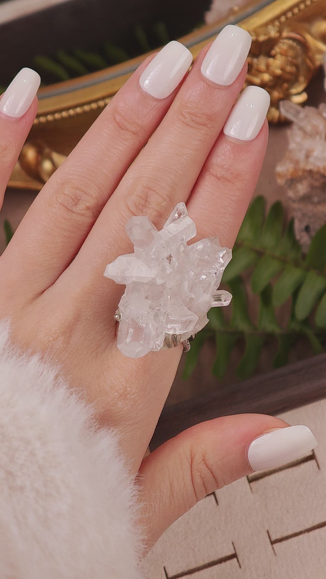 Raw White Crystal Adjustable Ring – Natural Mineral Stone Ring, Handmade One of a Kind Jewelry-079