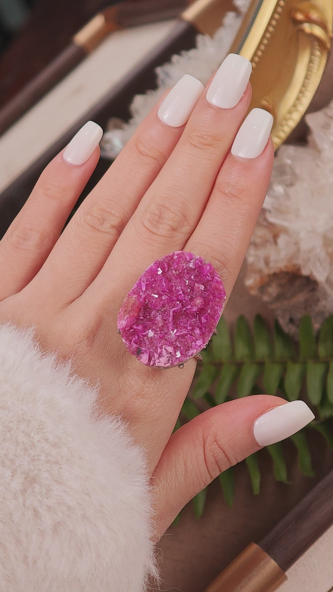 Raw Cobaltoan Calcite Adjustable Ring – Natural Mineral Stone Ring, Handmade One of a Kind Jewelry-039