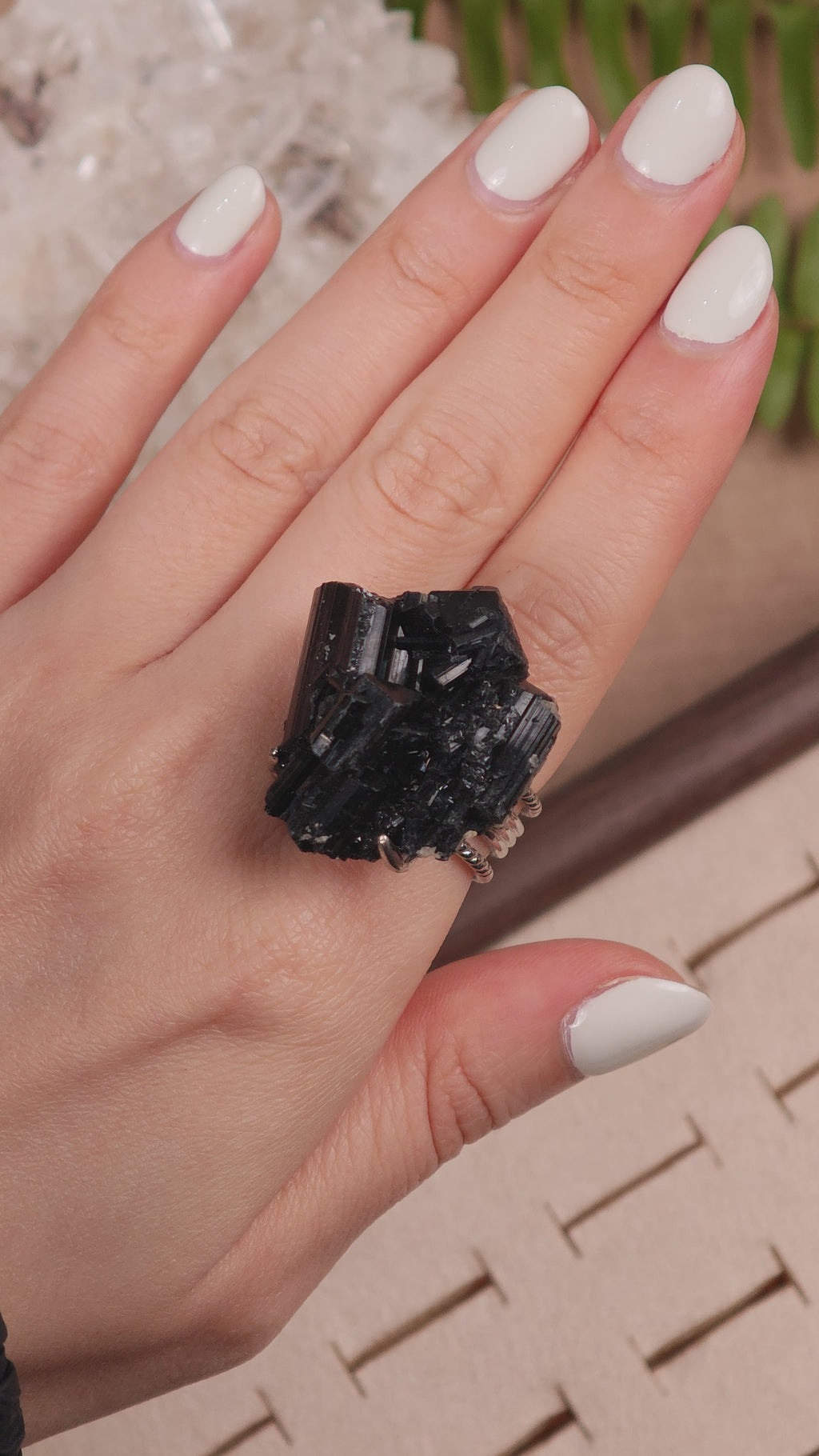 Raw Schorl Adjustable Ring – Natural Mineral Stone Ring, Handmade One of a Kind Jewelry-027