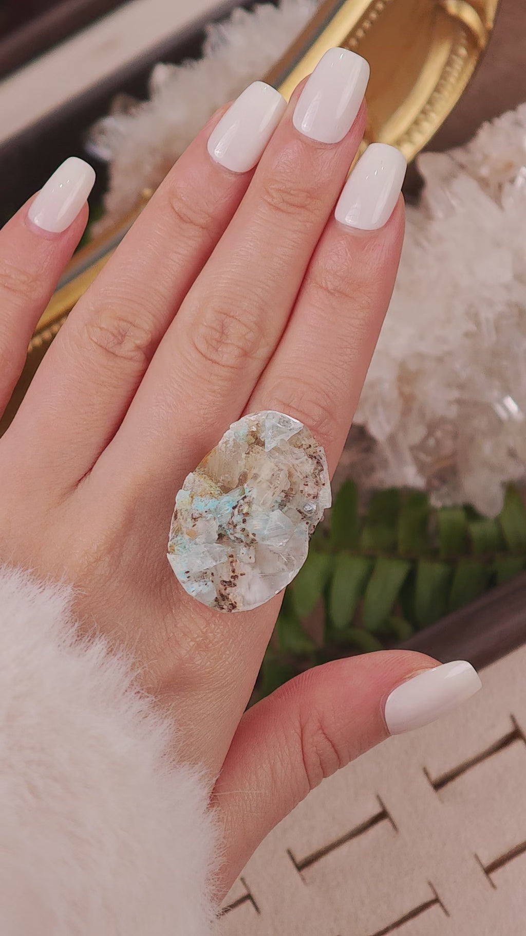 Raw Gibbsite Adjustable Ring – Natural Mineral Stone Ring, Handmade One of a Kind Jewelry-065