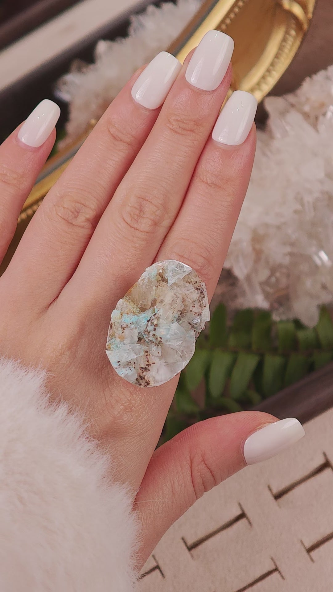 Raw Gibbsite Adjustable Ring – Natural Mineral Stone Ring, Handmade One of a Kind Jewelry-065