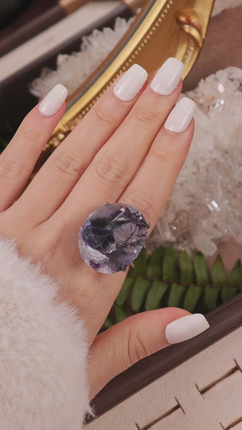 Raw Phantom Fluorite Adjustable Ring – Natural Mineral Stone Ring, Handmade One of a Kind Jewelry-042