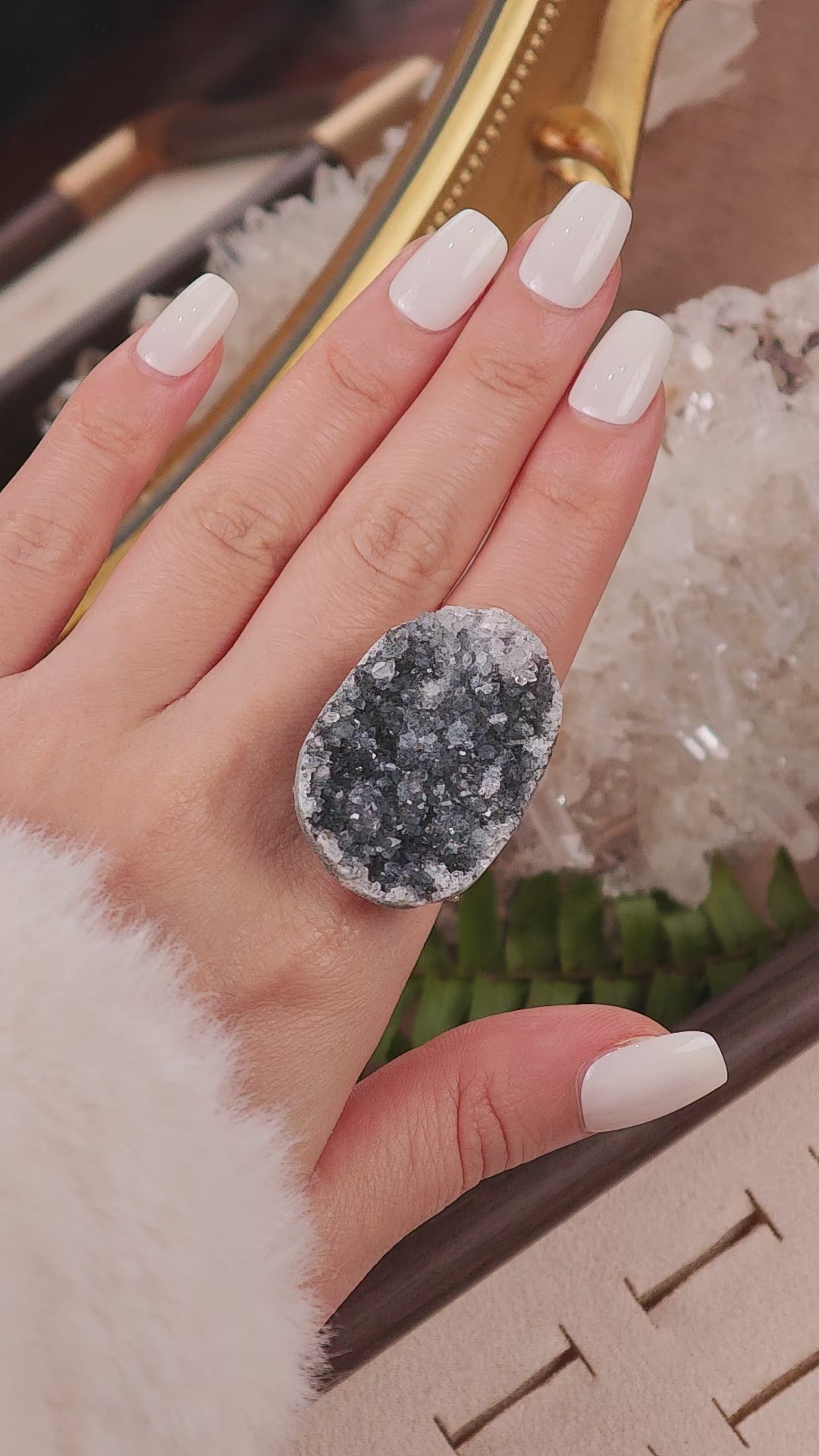 Raw Druzy Quartz Adjustable Ring – Natural Mineral Stone Ring, Handmade One of a Kind Jewelry-061