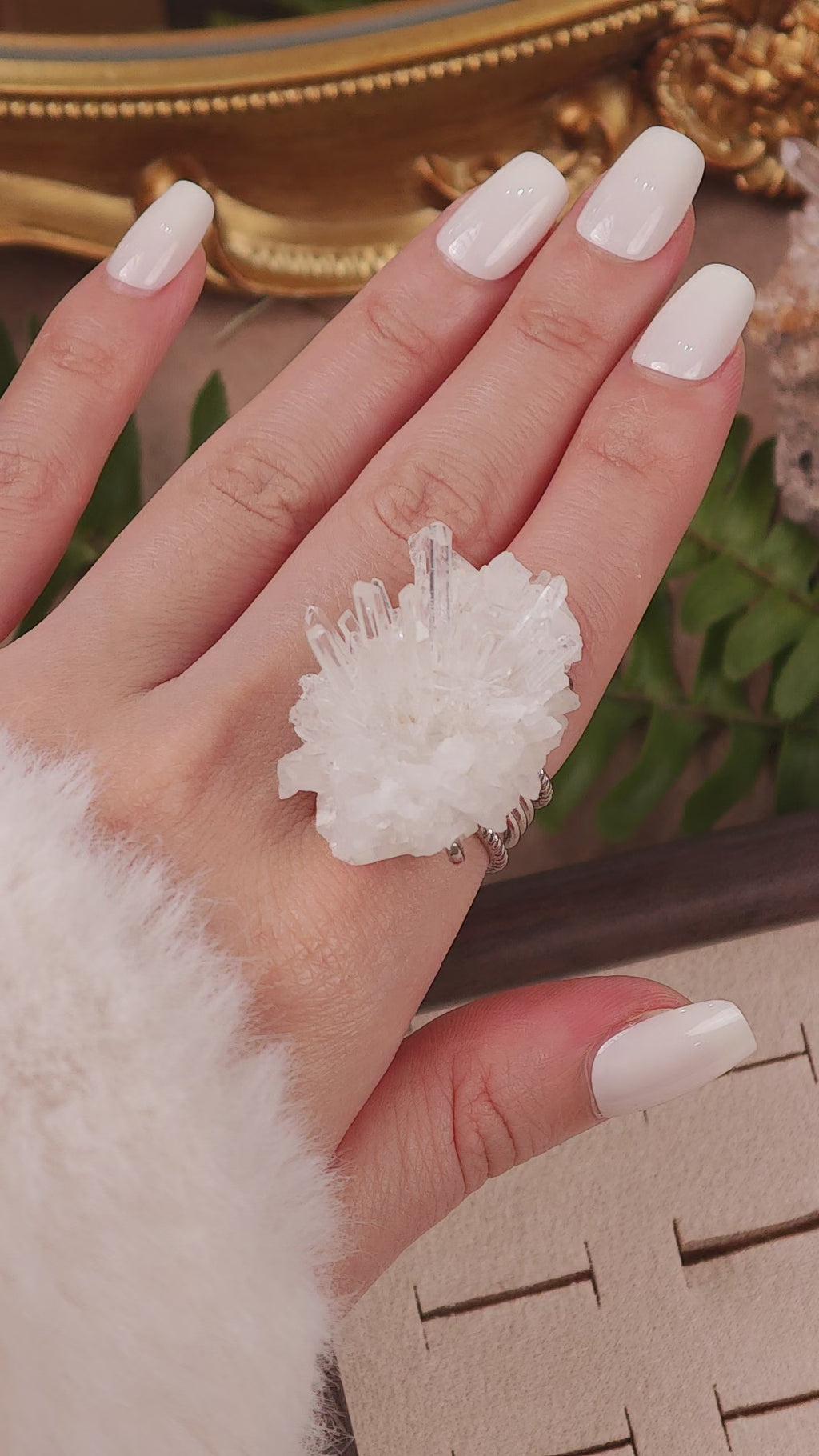 Raw White Crystal Adjustable Ring – Natural Mineral Stone Ring, Handmade One of a Kind Jewelry-085