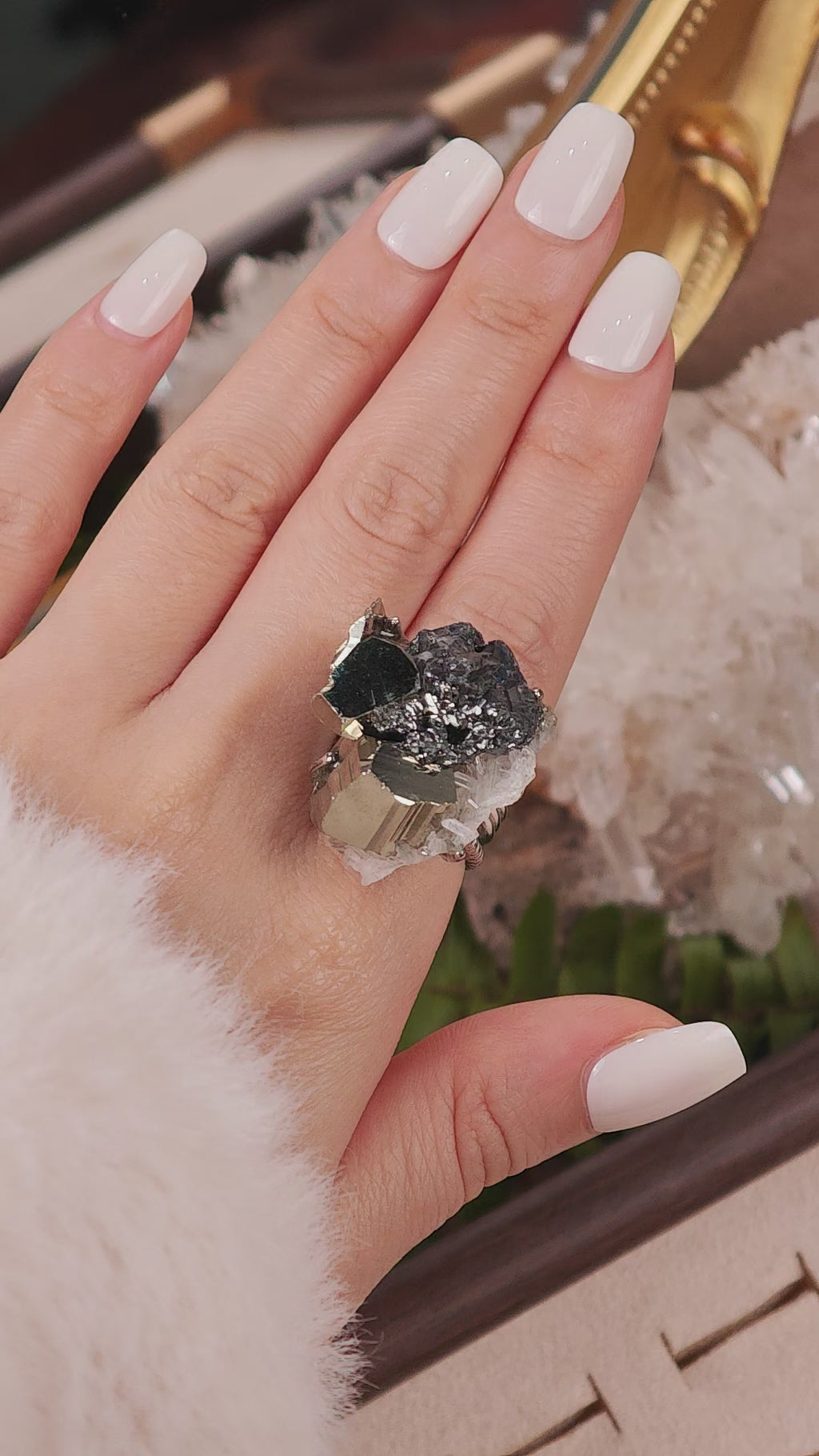 Raw Chalcopyrite Adjustable Ring – Natural Mineral Stone Ring, Handmade One of a Kind Jewelry-073